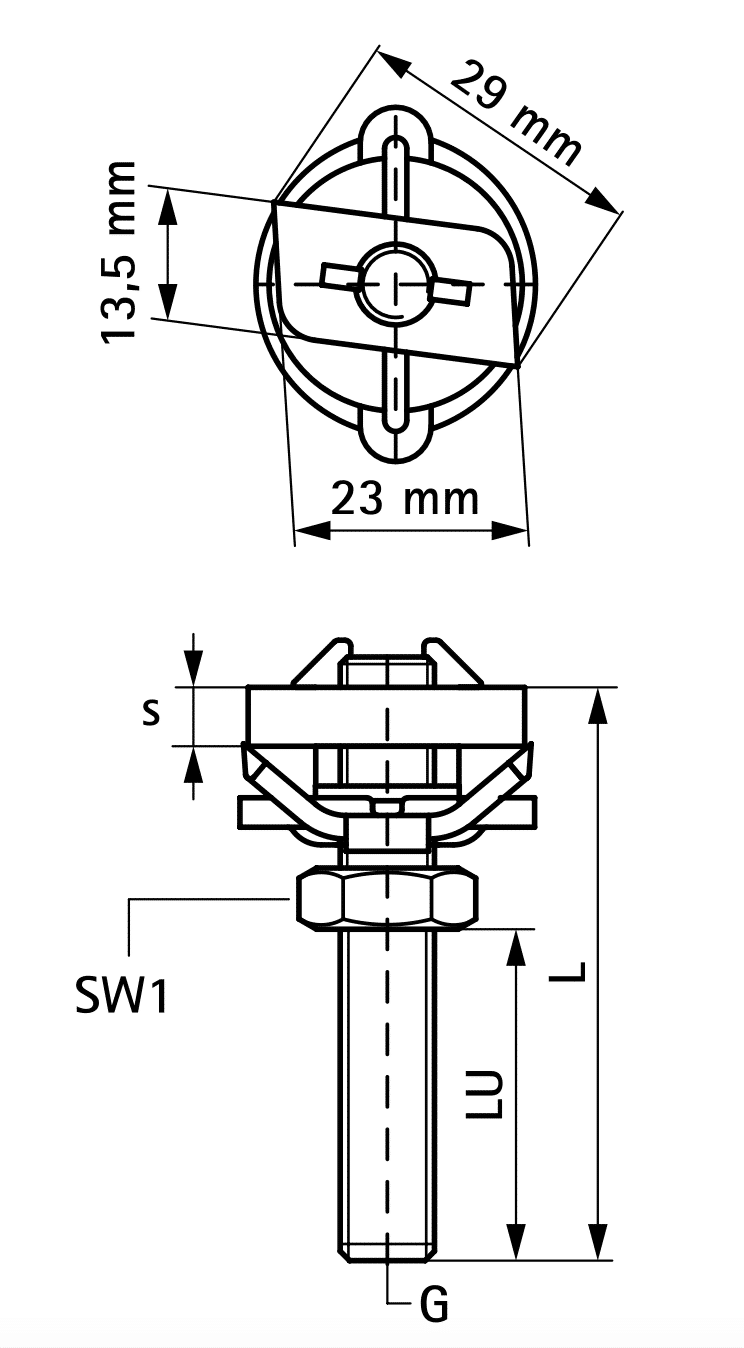 Dado scivolante con perno filettato